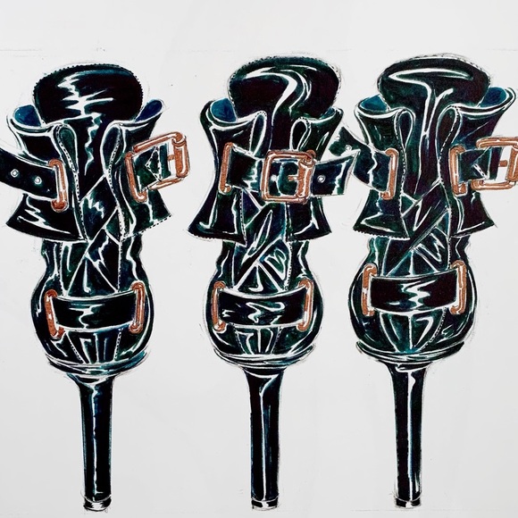 4/$20⭐️ Blue Trio Manolo Blahnik Shoe Illustration *PRINT* - Picture 2 of 8